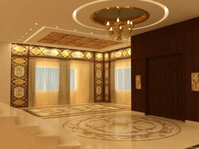 مشروع تصميم ديوان الخريسات الذي نفذته شركة أيوب استيتية العالمية يشمل تنفيذ التصميم الداخلي والأسقف والجدران والإضاءة والديكور بأسلوب فاخر.