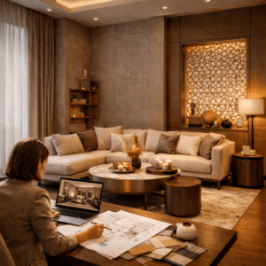 أفضل مصمم داخلي في الأردن — تصميم داخلي احترافي لغرفة معيشة عصرية