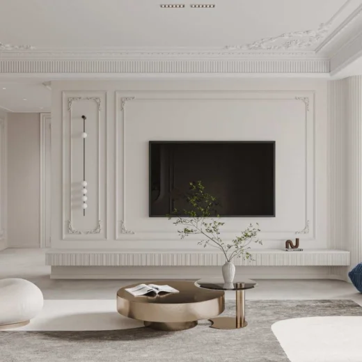 تنفيذ ديكور داخلي في عمان لغرفة معيشة حديثة بسقف جبس بورد وإضاءة مخفية