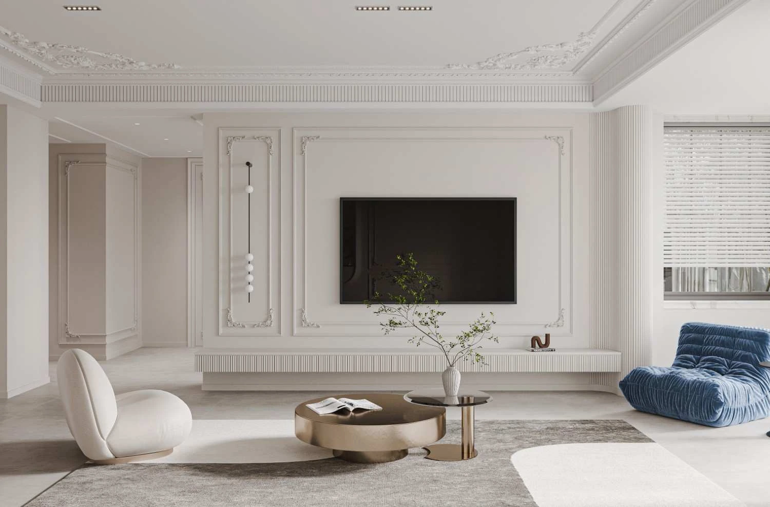 تنفيذ ديكور داخلي في عمان لغرفة معيشة حديثة بسقف جبس بورد وإضاءة مخفية