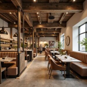 ديكور مطاعم حديثة بتصميم داخلي عصري وإضاءة أنيقة