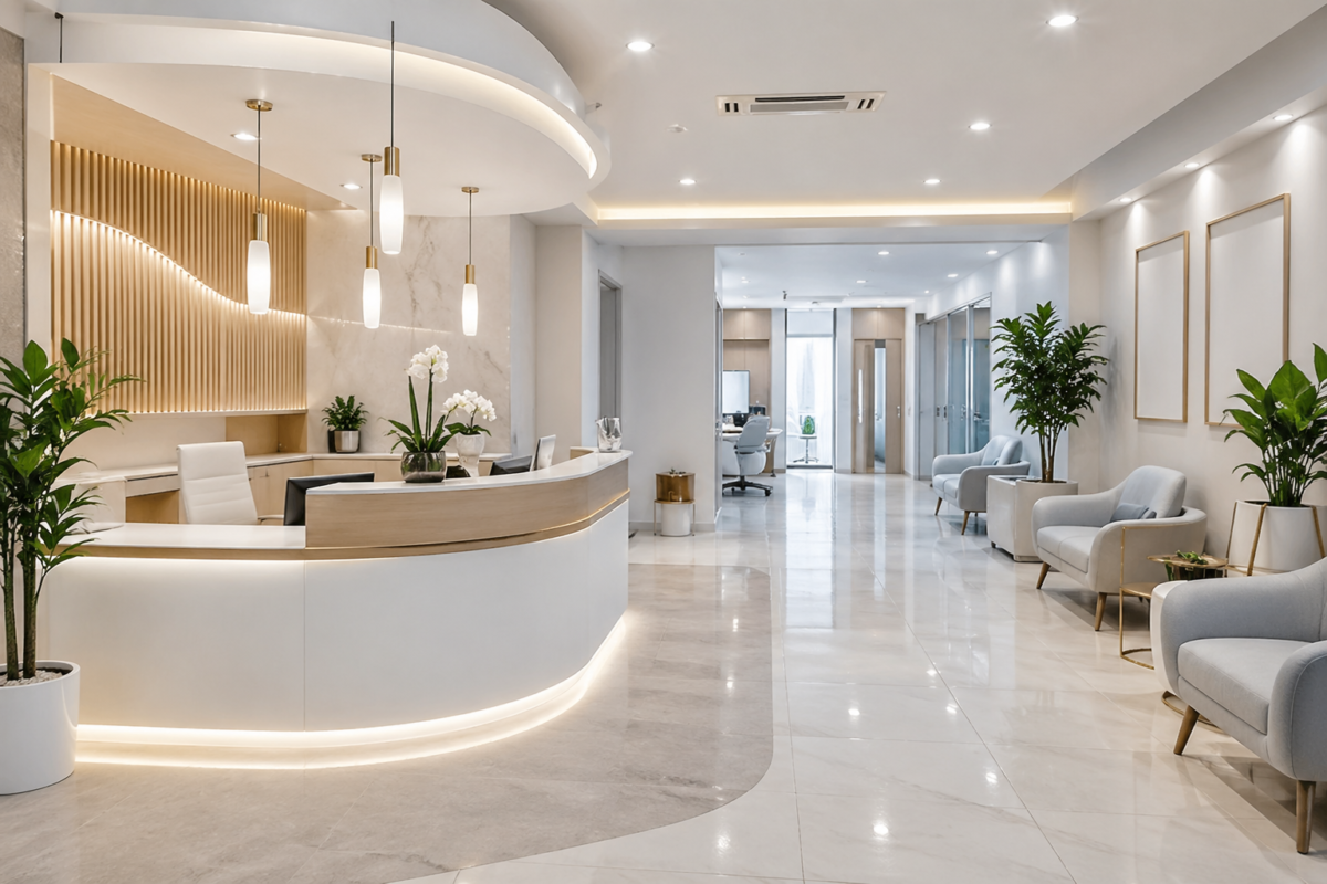 تصميم عيادات ومراكز طبية حديثة في الأردن مع استقبال أنيق ومساحة انتظار مريحة تعزز تجربة المرضى