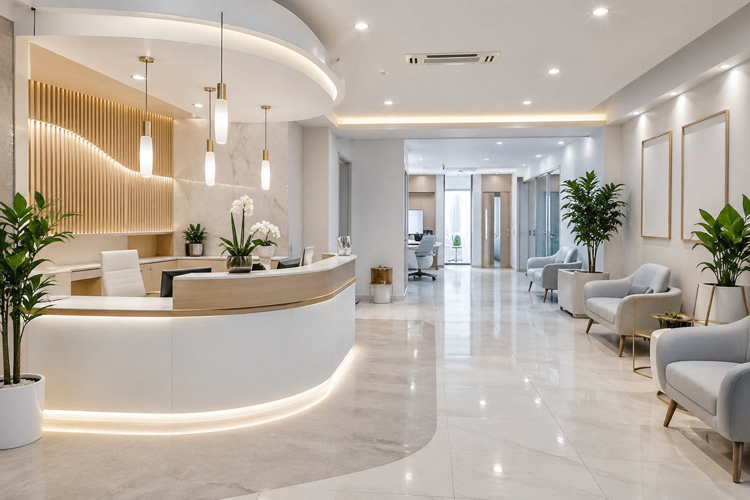 تصميم عيادات ومراكز طبية حديثة في الأردن مع استقبال أنيق ومساحة انتظار مريحة تعزز تجربة المرضى