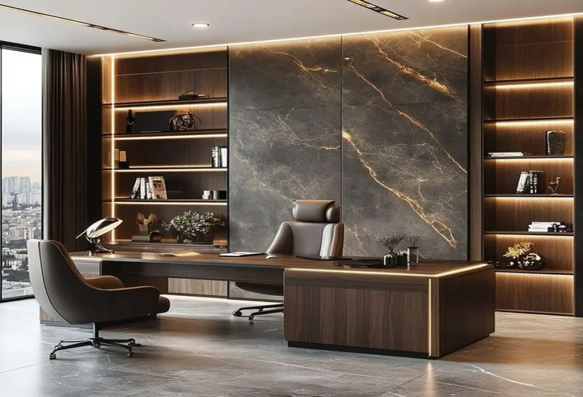 تصميم مكاتب قيادية حديثة في الأردن بمكتب تنفيذي فاخر وخامات راقية