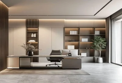 تصميم مكاتب قيادية حديثة في الأردن بمكتب تنفيذي فاخر وخامات راقية