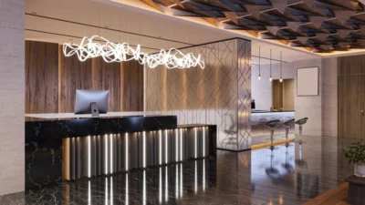 تصميم داخلي للفنادق لوبي فندقي حديث فاخر