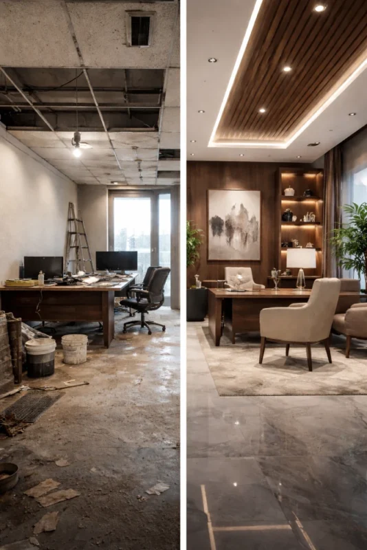 التصميم الداخلي في الأردن قبل وبعد التنفيذ الاحترافي