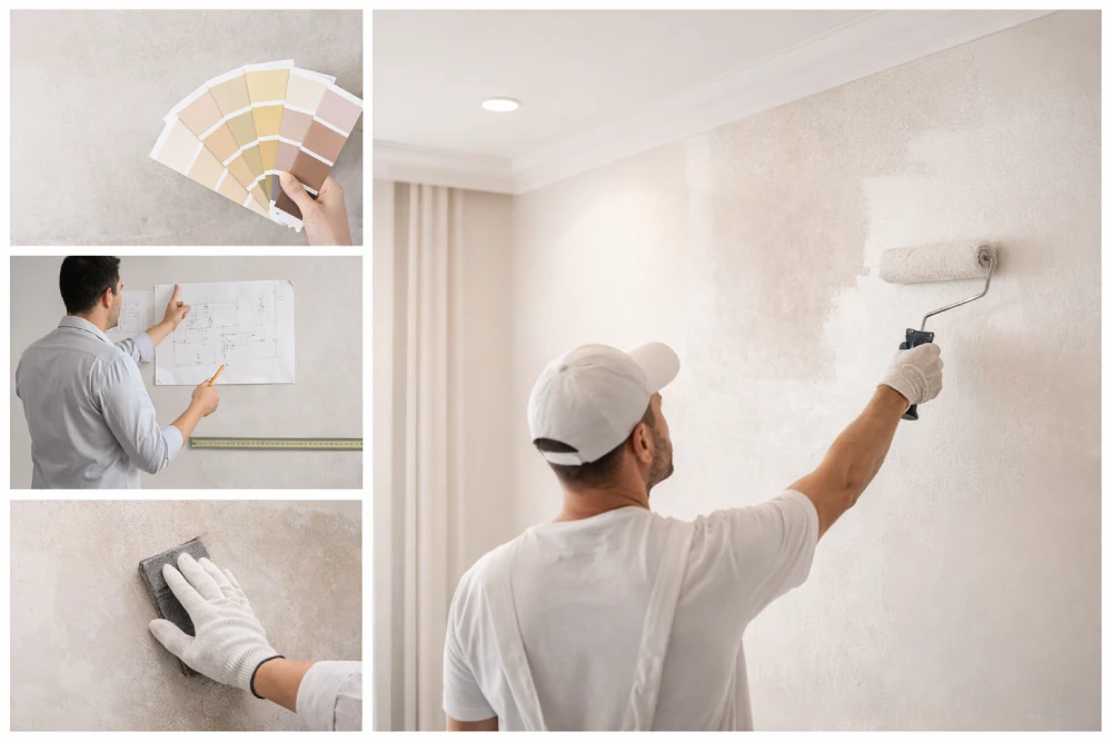 مراحل تنفيذ الدهانات من اختيار الألوان وتجهيز الأسطح حتى التطبيق النهائي في الأردن