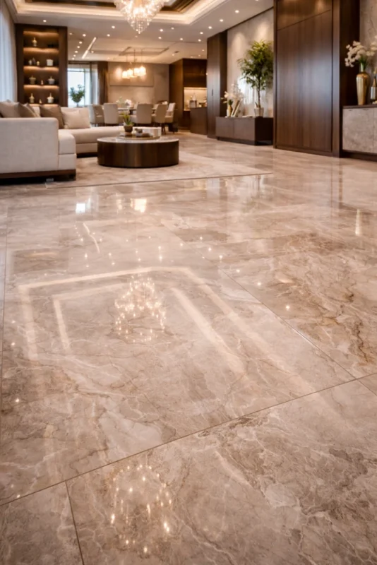 التصميم الداخلي في الأردن مع أرضيات رخام فاخرة في عمّان