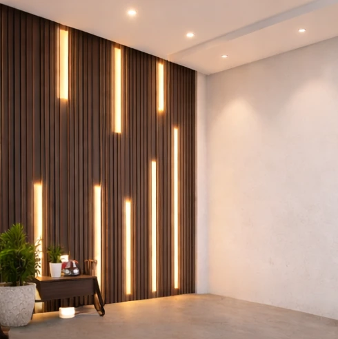 ألواح جدران حديثة مع إضاءة led تضيف عمق وأناقة للتصميم الداخلي