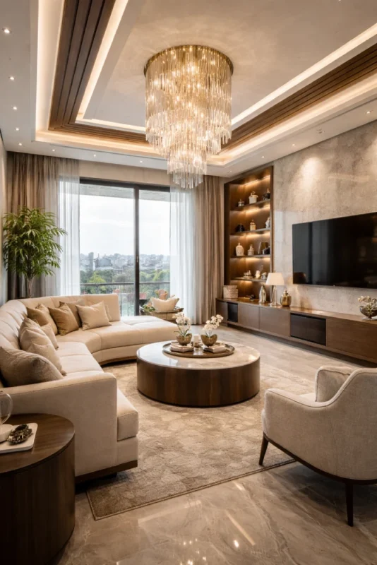 التصميم الداخلي في الأردن لغرفة معيشة حديثة في عمّان