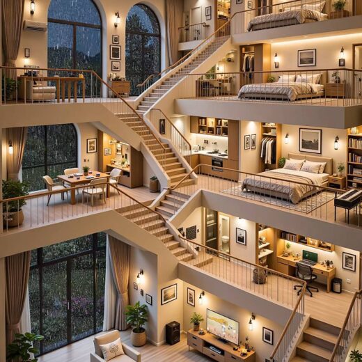 تصميم داخلي للفلل في الأردن لغرفة معيشة مودرن مفتوحة مع تشطيبات فاخرة