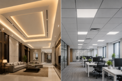 الفرق بين الجبس بورد والأسقف المعدنية في التصميم الداخلي الحديث